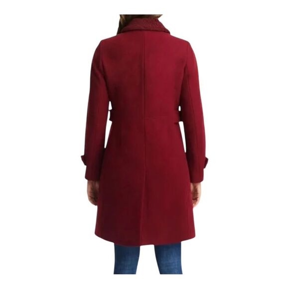 Kate Spade Faux Shearling Trim Lipstick Red Wool Blend Peacoat Size Large - Picture 3 of 14